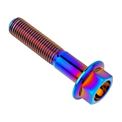 Image of Ti Screws M10 x 20 25 30 35 40 45 50 55 60 65 70 75 80 90 100mm 1.25 Pitch Titanium Flange Hex Bolt Pack of 4 (Burnt Blue, M10x50mm)