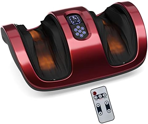 Giantex Shiatsu Foot Massager, Kneading & Rolling Feet/Leg/Calf/Arm/Ankle Massage with LCD Screen, Remote Control, Heat, 3 Auto Modes and Intensity, for Plantar Fasciitis, Blood Circulation (Red)