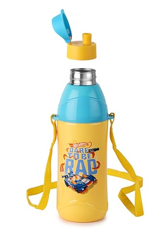 Image of CELLO Puro Steel-X Kids Zee 400 Inner Steel Cartoon Design Water Bottle 470ml, Yellow | ISI Certified, PU Insulated, BPA Free Kids Water Bottle | Easy to Carry Leakproof School Kids Water Bottle