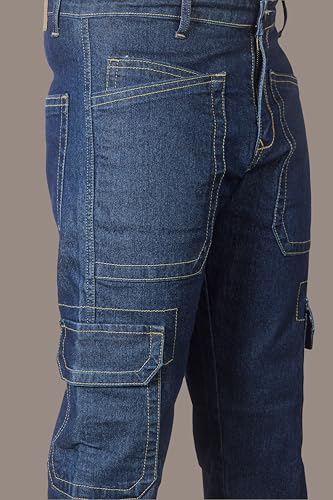 Image of RIG BONE Men's Relaxed Fit Cargo Jeans with Functional Pockets Comfortable High Rise Design Durable Denim Mid Wash Ideal for Casual Wear Travel Outdoor and Urban Adventures