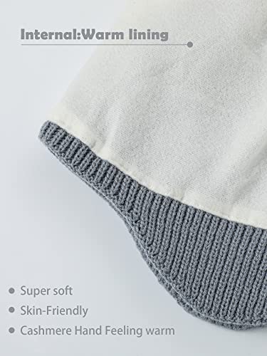 Geyoga 3 Pcs Toddler Kids Boys Girls Winter Knit Hat With Ear Flaps Beanie Hat Fleece Warm Lined Ears Covers Skull Hat For Kids 3 To 7 Years Black, White, Grey #TOP2