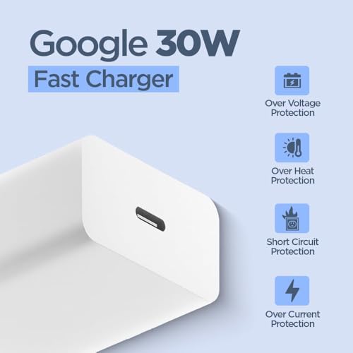 Image of 30W USB-C Fast Charging Adapter| High-Speed Wall Charger Compatible with Google Pixel 7 /7a /7 Pro /8 /8a /8 Pro /9 /9a /9 Pro /9 Pro XL /10 /10 Pro /10 Pro XL Smartphones - White| BIS Certified