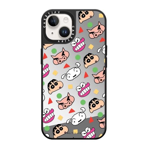 CASETiFY MagSafe �Ή��~���[ iPhone 14 �P�[�X [���ː� / 1.5m����̗����������N���A / Crayon Shin-chan Co-Lab] - �V���o�[ (�u���b�N�o���p�[) - Shinchan & Buddies ca