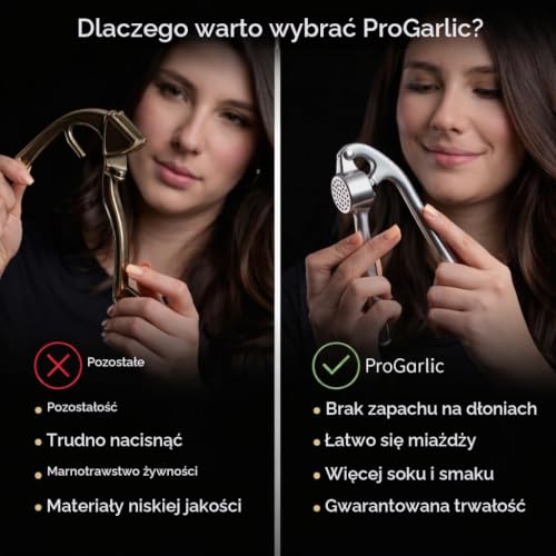 ProGarlic® Praska do czosnku – Łatwa w użyciu i czyszczeniu wyciskarka – Bezwysiłkowe siekanie czosnku i imbiru – Wyciskanie bez konieczności obierania – Wytrzymała i trwała praska do czosnku