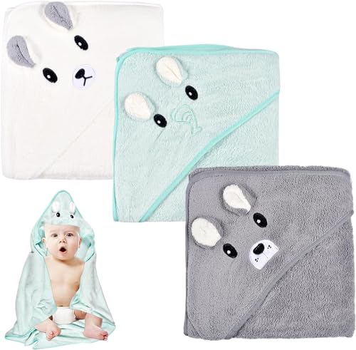 Forhome 3Pack Baby Handtücher Kapuze,80X80 cm Babybadetücher, Kapuzenhandtuch Baby,Baby Badetuch Babyhandtuch Mit Kapuze,Niedliches Baby-Kapuzenhandtuch Mit Muster Unisex 0-5 Jahre (B)