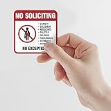 Sigo Signs Znak 'No Soliciting' naklejka samoprzylepna 15,5 x 12,5 4 mil winylowa naklejka do użytku wewnątrz i na zewnątrz ochrona przed promieniowaniem UV i wodoodporna elegancka zaokrąglone rogi odstraszacze solicitors 14 cm wysokość x 14 cm szerokość