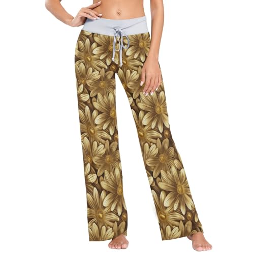 Pyjama doré chic à imprimé marguerite pour des nuits d'automne douces et raffinées