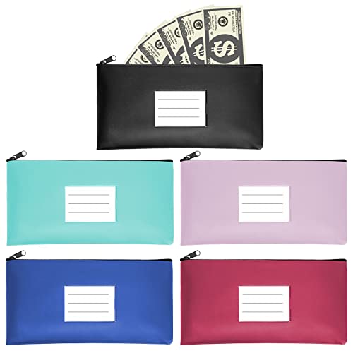 5 Bolsa Dinero con Cremallera Color, Bolsas para Dinero/Documentos/Cosméticos, Efectivo Bolsas para Billetes de Banco de Tejido Oxford Resistente e Impermeable, bolsa para Documentos