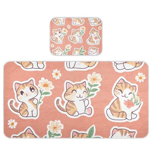All Saints' Cartoon Bengal Cats Terracotta Cooling Baby Mattress Cover 28" x 52" Reusable Bed Pads for Kids for Baby&Toddler