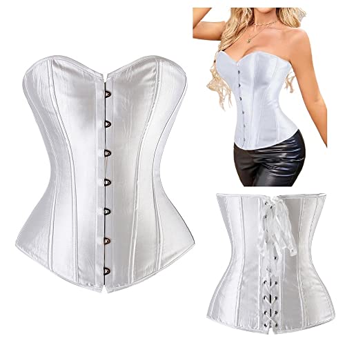 Corset Corselet Espartilho Modelador Acetinado Linha Casual Tam 36 a 56 Branco Neve M17