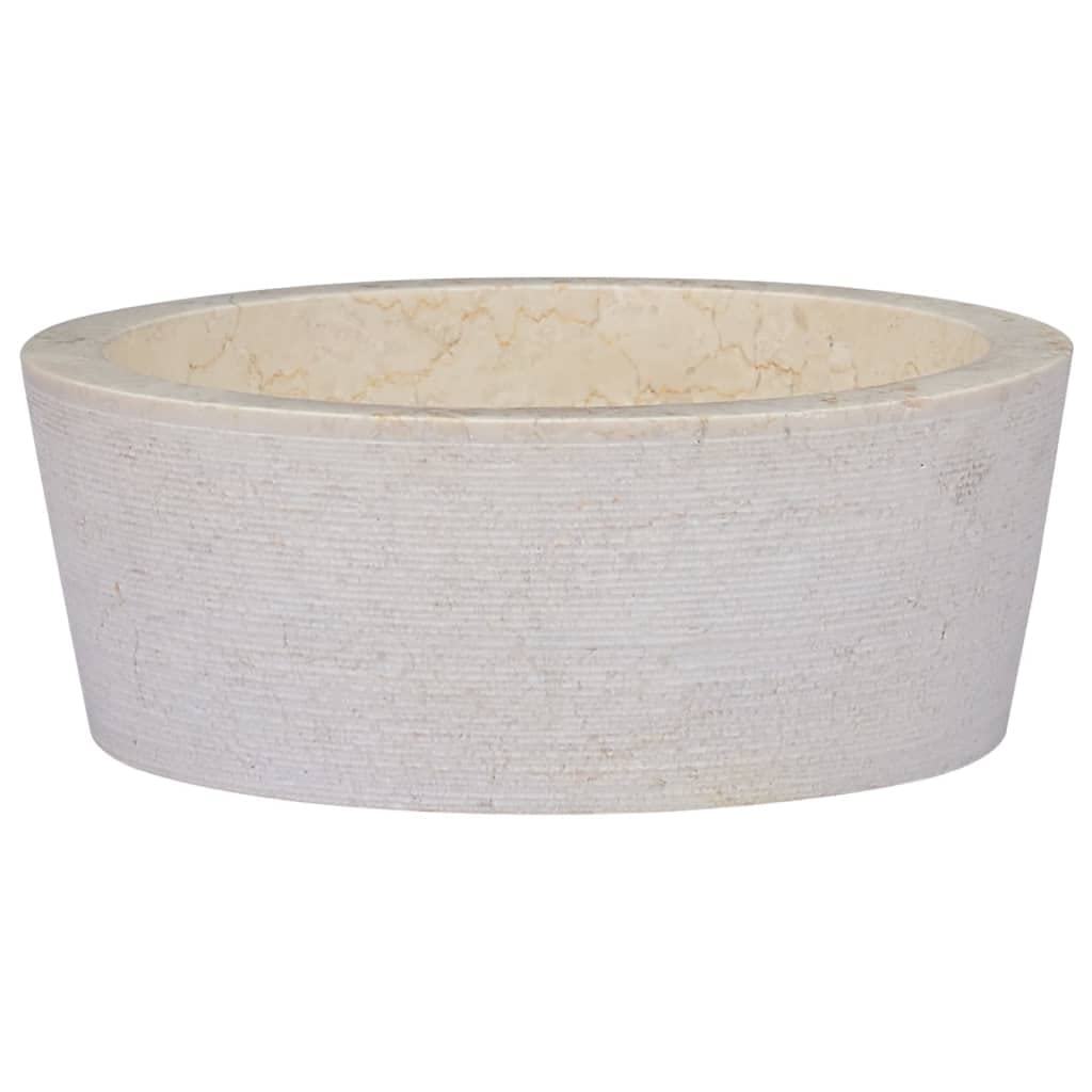 vidaXL Sink Wash Basin Washroom Sink Bathroom Natural Stone Basin Toilet Washroom Accessory Washing Tool Indoor Cream Ø40x15 cm Marble