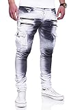 MT Styles Zipper Biker Jeans Slim Fit Camouflage Hose RJ-3196-3 [Weiß, W32/L32]
