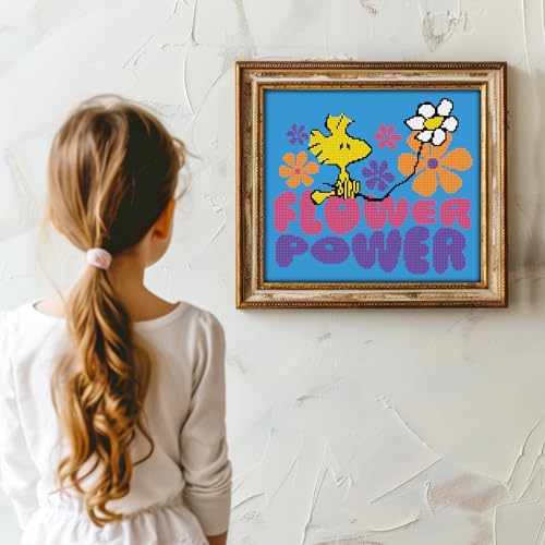 Image of DIAMOND DOTZ Flower Power Peanuts Snoopy Diamond Painting Kit for Adults, Full Drill Diamond Art Craft Kit with Gems, DIY Crystal Painting for Home Wall Decor, 14 x 12.5 Inch