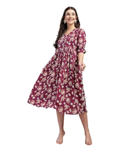 Image of Stylum Women's Ethnic Printed Cotton Flared Dress