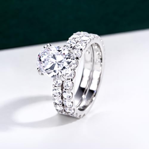 Bo.Dream 5A CZ Wedding Ring Set Platinum Plated 925 Sterling Silver Oval Cut 3ct Engagement Rings for Women3