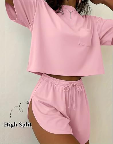 Image of Ekouaer Womens Pajama Sets Sexy Lounge Sets Side Split Short Pj Sets Cute Pjs 2 Piece Comfy Sleepwear Loungewear