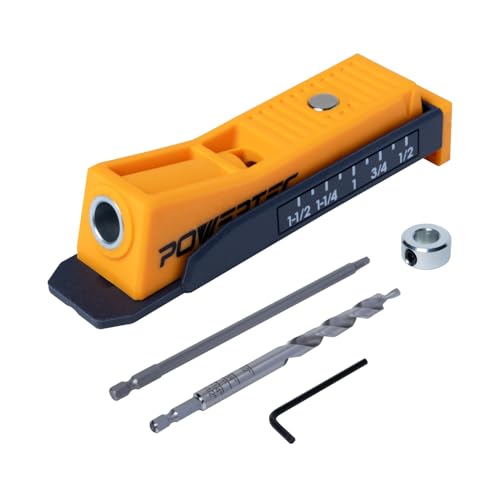 Image of POWERTEC Single Pocket Hole Jig Kit for Woodworking - Pocket Hole Screw Jig with Drill Bit, Driver Bit, Hex Key & Stop Collar (72249)