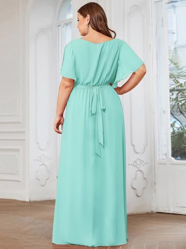 Image of Ever-Pretty Plus Women's Chiffon Bridesmaid Dress A-Line Empire Waist Floor Length Plus Size Formal Wedding Guest Dresses