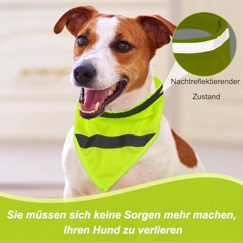 Reflektierende Sicherheit Hund Bandanas, Leuchthalsband Hund, Reflektierendes Hundehalstuch, Neon Farbe Sichtbarkeit Produkte Halstuch, Dreiecks Hundebandana für Nächtliche(Fluorescent Grün)