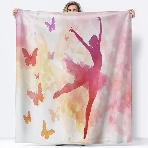 Genérico Acuarela Bailarina De Ballet Mariposa Manta de Franela 220 x 240 cm Mantas De Lana Estampadas En 3D para Adultos Y Niños, Mantas De Lana Súper Esponjosas, Manta De Lana Suave Y Cálida
