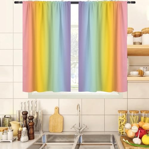 zokyer Kids Colorful Rainbow Bathroom Curtains, 2 Panels, 27.5" W x 39" L