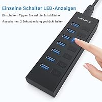 USB Hub Aktiv 3.0 mit Netzteil, JESWO 7 Ports USB 3.0 Hub aktiver Datenhub mit 15W(5V/3A) Netzteil Adapter, 100cm Abnehmbar Kabel, USB Verteiler mit LED Separater Schalter – Ansicht 4