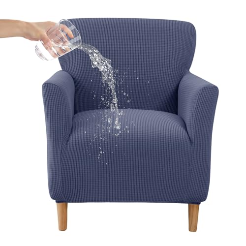 CRFATOP Stretch Mid Century Modern Armchair Slipcover 1-Piece Jacquard Accent Chair Covers with Arms Soft Waterproof Chair Slipcovers for Living Room Furniture Protector Office Reading,Navy