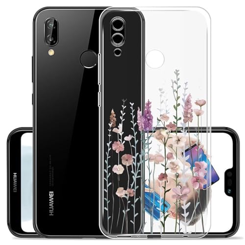 Kaywzo Cover per Huawei P20 Lite,Custodia in Trasparente TPU con Modello del Modelli di Fiori Colorati,Ultra Sottile Donna Silicone Phone Protezione Case Cover-3