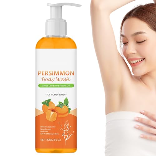 Gel de Ducha de Caqui para Personas Mayores, Desodorante Natural para Eliminar Olores Fuertes, Limpieza Profunda E Hidratación Corporal, Gel de Ducha Natural con Aceite de Extracto de Caqui