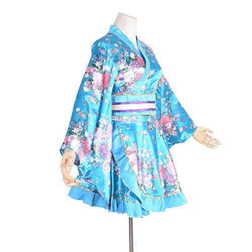 HongH Kimono Bathrobe Costume Japanese Traditional Yukata Cosplay Women's Sexy Sakura Pattern (Blue), Large