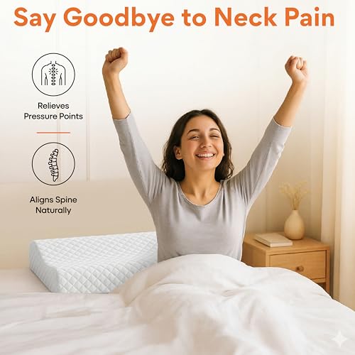 Image of FOVERA Cervical Pillow for Neck Pain | 2 Years Warranty | for Spondylitis Neck & Shoulder Pain, Orthopedic Memory Foam Pillow for Sleeping, King, 24 x 15 x 4.5 Inch, White Jacquard, Pack of 1