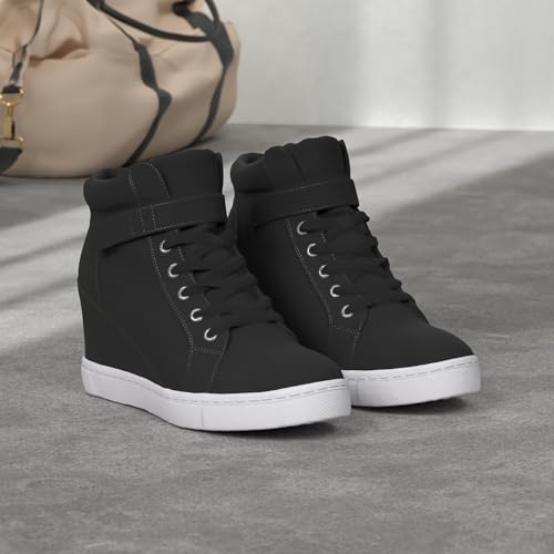 Athlefit Women's Lace Up Wedge Sneakers High Top Fashion Sneakers Ankle Booties2