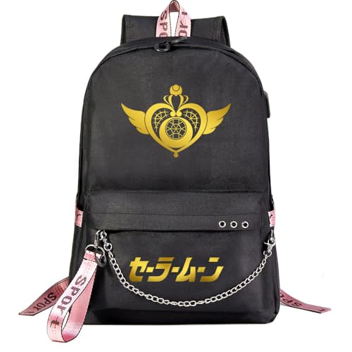 TIANSTON Sailors Moons Luna Golden Print School Bag - Mochila liviana para estudiantes de primaria, lindo diseño con soporte para lonchera # 9