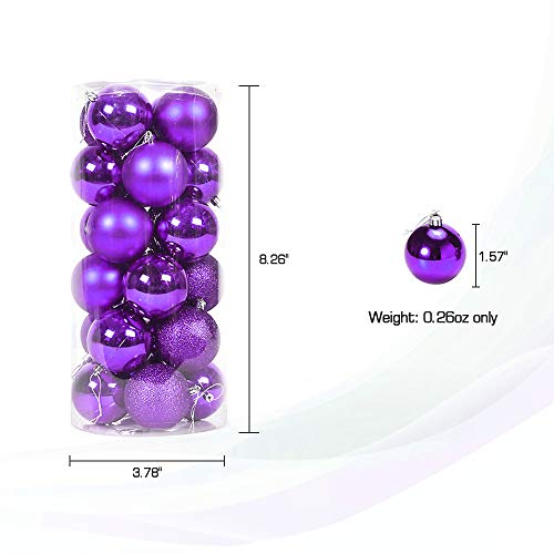 Xmas Balls, Plastic Christmas Baubles Tree Ornaments 24 Pack (Purple) #TOP4