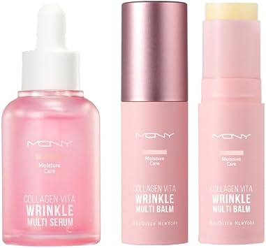 McQueen New York Collagen Vita, Set of 2 Multi Serum, 1.0 fl oz 30 ml & Multi Balm, 0.4 oz 10 g, Beauty Serum, Stick Balm, Korean Cosmetics, High Moisturization, Elastic, Firm, Glossy Skin