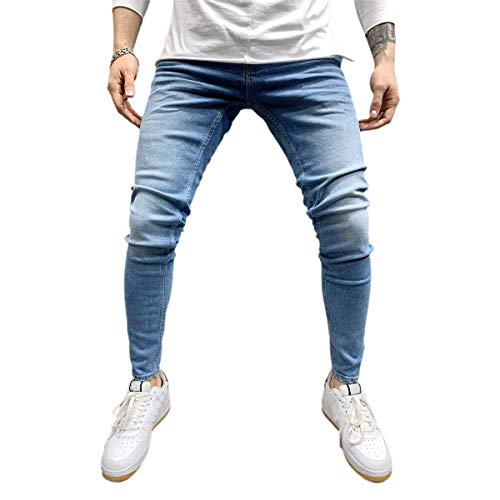 Hulpvktsgiq Men's Skinny Distressed Ripped Jeans Destroyed Stretchy Knee Holes Slim Tapered Leg Jeans