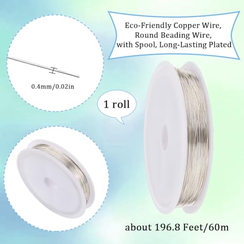 SUNNYCLUE 60M Copper Wires 0.4mm 26 Gauge Silver Copper Wire Jewellery Metal Craft Tarnish Resistant Beading Bendable Metal for Jewellery Making Sculpting Wrapping Garden - Image 2