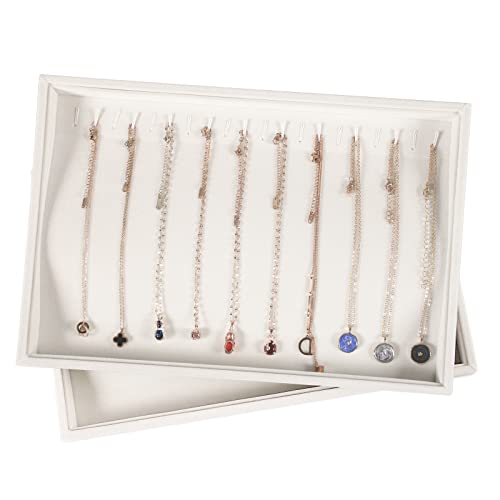 Image of Coward Set of 2 Stackable Necklace Holder Organizer Tray Velvet Necklace Display Stand for Selling Jewelry Box Case for Storage (beige(necklace+necklace))