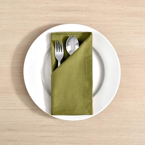 Image of FINGERCRAFT Table Napkins 18x18 Inches Set of 6 Cotton Linen Blend Fabric Dinner Cloth Napkins Washable and Reusable, Good Absorbency for Home, Parties, Hotels (Olive Green)