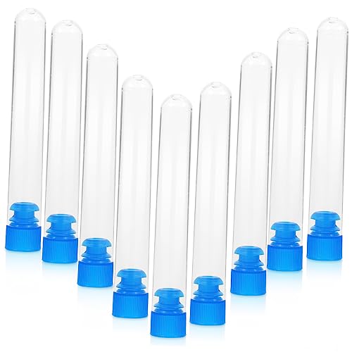 HOMOCONO 50pcs Test Tube Beverage Container Lab Vials Clear Container with Lid Candy Containers Tubes with Stoppers Bar Drinks Tube Chemistry Experiment Equipment Sample Tubes White Plastic