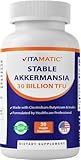 Vitamatic Akkermansia Muciniphila 30 Billion TFU + Clostridium Butyricum + Prebiotic Inulin - GLP-1 Probiotic - 30 Vegan Capsules - 30 Servings