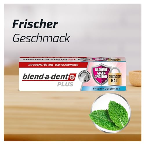 Blend-a-dent Plus Barriere Gegen Speisereste Haftcreme für Voll- & Teilprothesen, Made in Germany, Frischer Geschmack, 4x40g, Orange