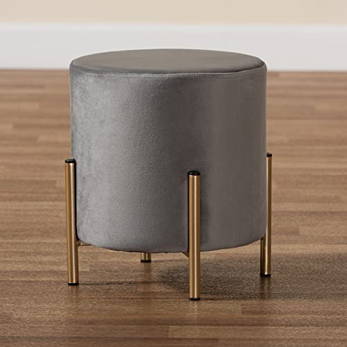 Baxton Studio Thurman Contemporary Glam and Luxe Grey Velvet Fabric Upholstered and Gold Finished Metal Ottoman by Baxton Studio - Used condition - Image 7