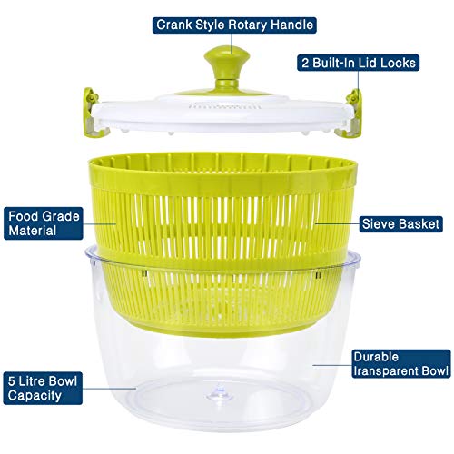 Ovos Salad Spinner Large 5 Quarts Fruits And Vegetables Dryer Quick Dry Design Bpa Free Dry Off And Drain Lettuce And Vegetable With Ease For Tastier Salads And Faster Food Prep #TOP2