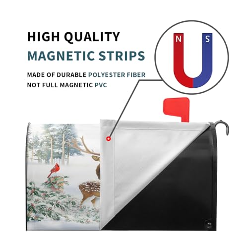 Image of Winter Deer Mailbox Cover Magnetic- Christmas Reindeer Moose Elk Mailbox Wrap- Standard Size 21x18 Inch Waterproof Letter Post Cover for Garden Yard Outdoor Farmhouse Decor