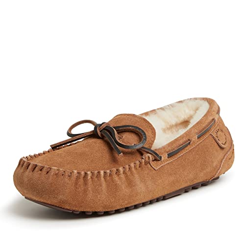 Fireside By Dearfoams Mens Victor Shearling Moccasin With Tie Slipper, Chestnut, 10 US