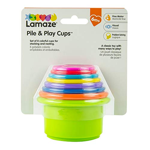 LAMAZE - Pile And Play Stacking Cups - Zestaw zabawek do układania i układania - kubki do układania dla niemowląt - kolorowe zabawki dla niemowląt, wielokolorowe, od 0 miesięcy +