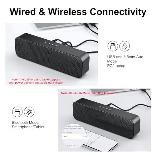 KASOHQEE Computer Speakers for Desktop PC,USB Powered & Plug and Play,with Bluetooth 5.3/3.5mm AUX Input,Small Bluetooth Speakers with Stereo Sound Fit Under the Monitor for Office Work, Gaming, Music - image 4