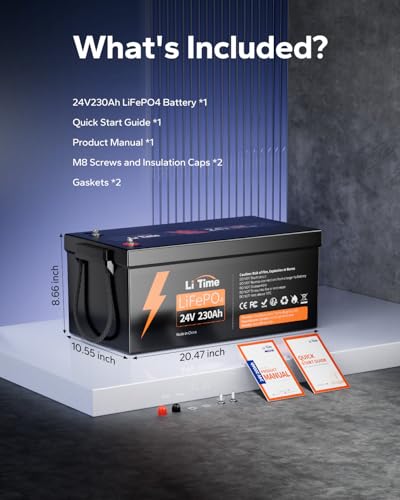 Image of Litime 24V 230Ah LiFePO4 Lithium Battery, Group 8D, 4000+ Deep Cycle, 5888W Continuous Output Power, IP65 Protection Class Perfect for RV Solar Power Back up Energy Marine.