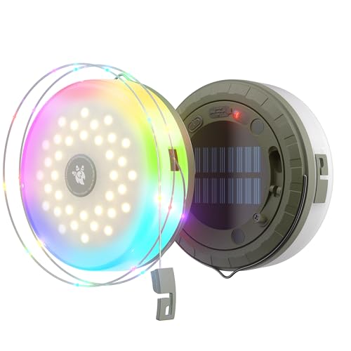 Favourlite Cadena de luces para camping, 2 en 1 para exteriores (33 pies), almacenamiento rápido, duradera, impermeable, tira de luces portátil, recargable, para camping, patio, senderismo